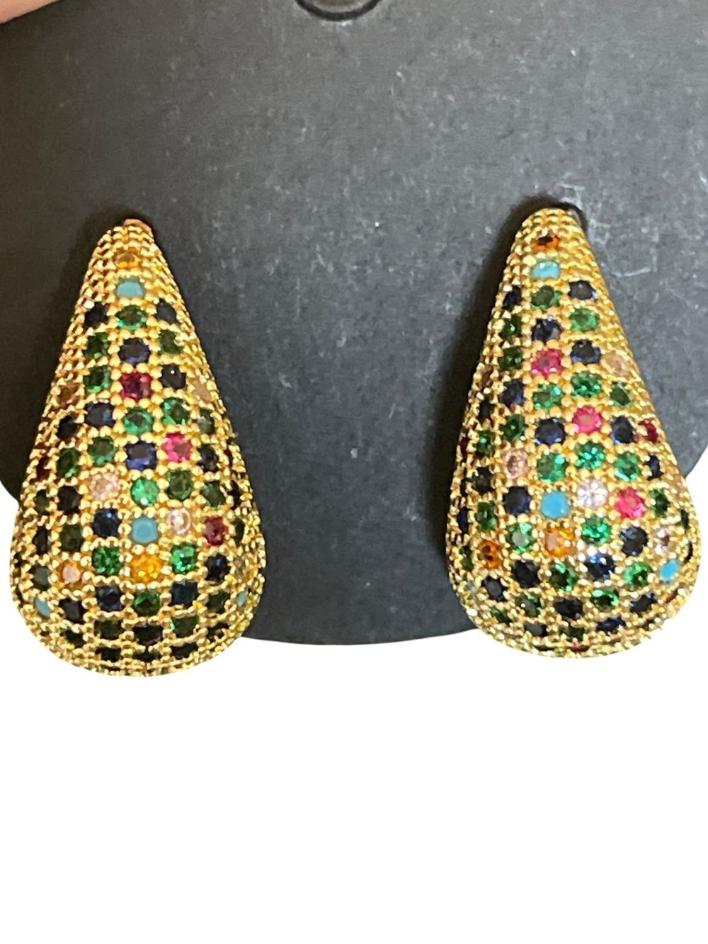 Gold Teardrop Multicolored Crystal Earrings
